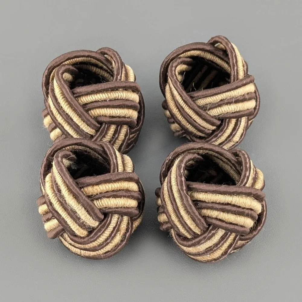 Woven Turk's Head Knot Napkin Rings Brown Tan Braided Cord Set of 4